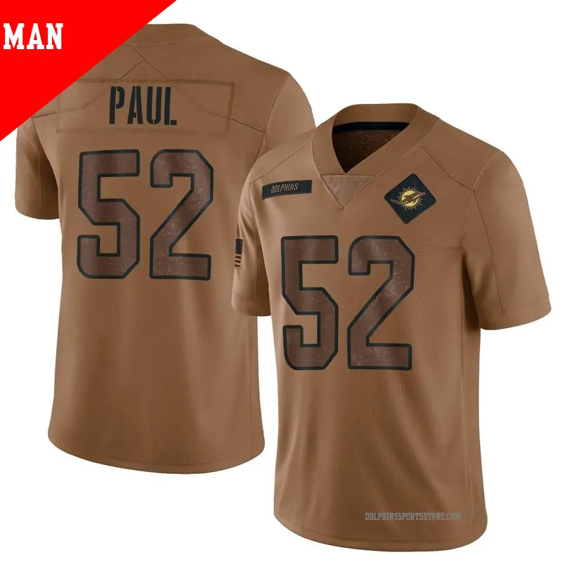 Men's ＃52 Patrick Paul Miami Dolphins Limited Brown 2023 Salute To Service Jersey