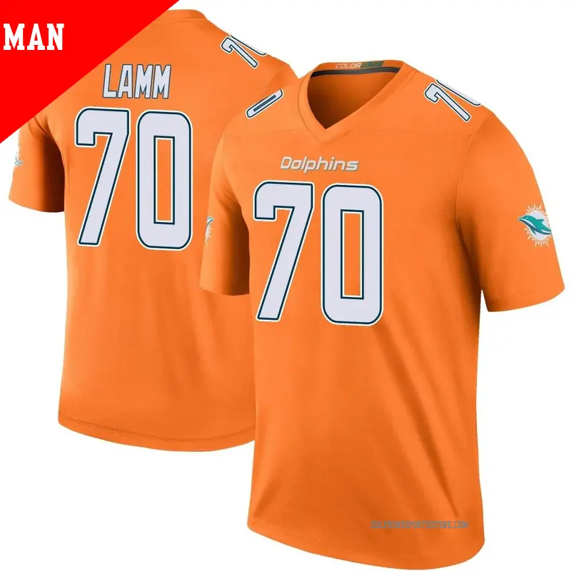Men s 70 Kendall Lamm Miami Dolphins Legend Orange Color Rush Jersey