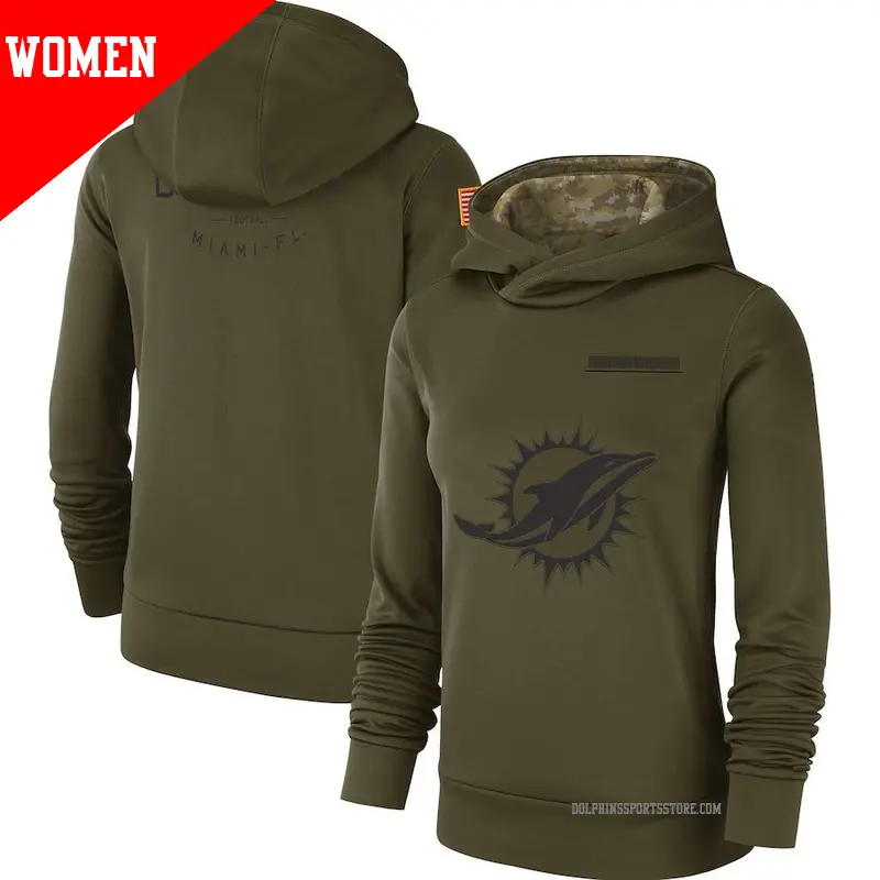 Women s Miami Dolphins Olive 2018 Salute to Service Team Logo Performance Pullover Hoodie