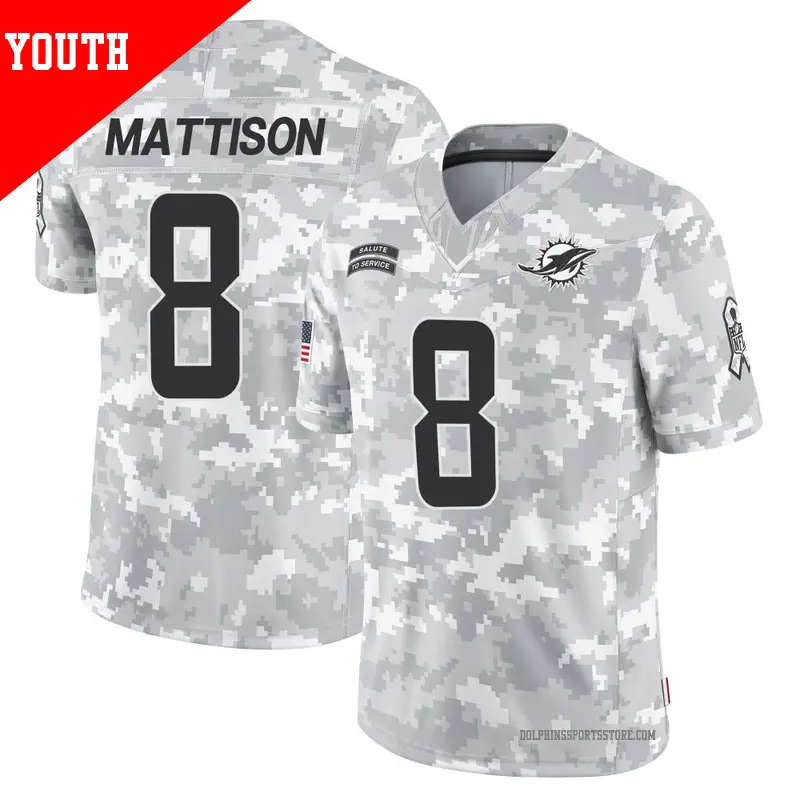 Youth ＃8 Alexander Mattison Miami Dolphins Limited Arctic Camo 2024 Salute to Service Jersey